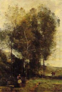 Cowherd in a Dell, Souvenir of Brittany by Jean-Baptiste-Camille Corot