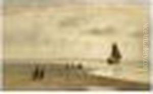 A Coastal Scene With A Bomschuit by Johannes Josephus Destree