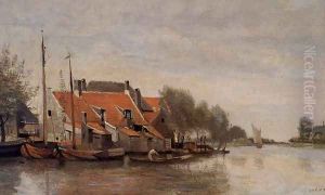 Near Rotterdam, Small Houses on the Banks of a Canal by Jean-Baptiste-Camille Corot