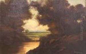 A Forest Interior With Green Fields Beyond by Richard Detreville