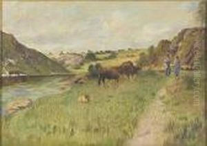 River Landscape With Figures Andcattle.