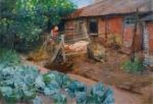 Idyll Am Schweinestall by Ludwig Dettmann