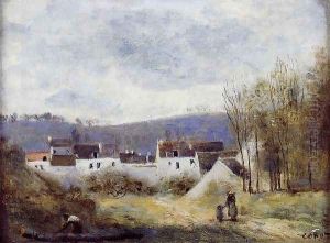 Village at the Foot of a Hill, Ile-de-France by Jean-Baptiste-Camille Corot