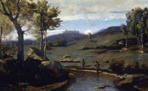 Roman Countryside - Rocky Valley with a Herd of Pigs