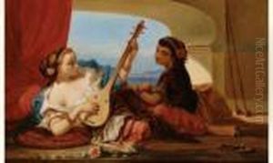 Deux Jeunes Femmes Ottomanes Jouant De La Musique by Louis Devedeux
