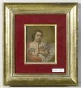 Portrat Einer Jungen Dame. by Achille-Jacques-Jean-Marie Deveria