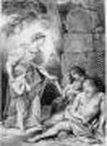 Deveria : < L'aumone > by Achille-Jacques-Jean-Marie Deveria