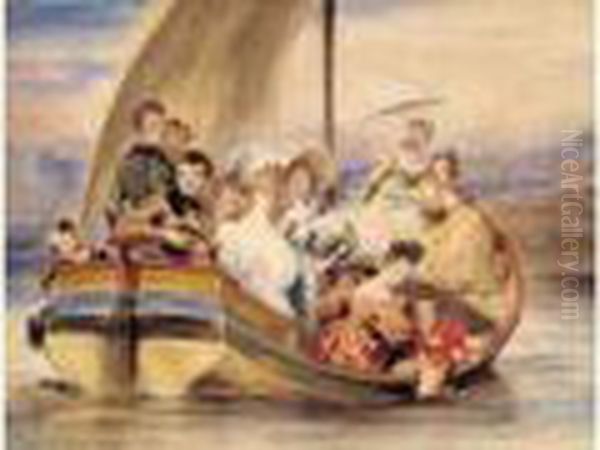Portrait Presume De La Famille De Victor Hugo Pendant Une Promenade En Barque - view 1