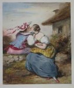 Couple Enlace Pres D'une Chaumiere Couple Enlace Pres D'une Chaumiere