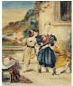 Enfants Jouant Au Badminton by Achille-Jacques-Jean-Marie Deveria