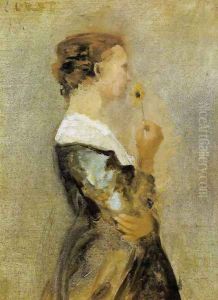A woman with a flower by Jean-Baptiste-Camille Corot