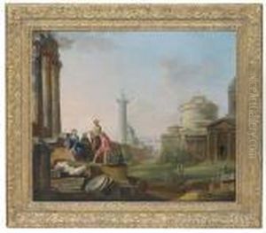A Roman Capriccio With The
Castel Sant'angelo And Trajan's Column,and Other Ruins, With Figures by Arthur Devis
