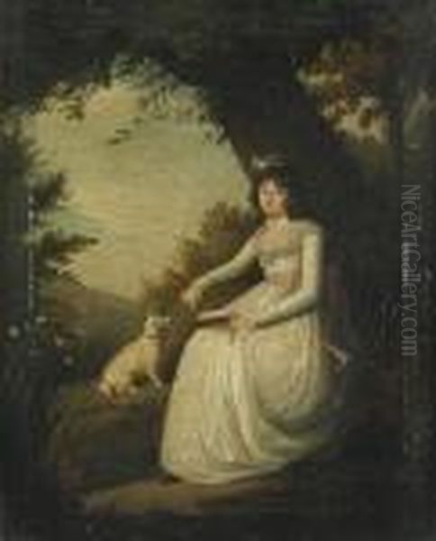 A Portrait Of A Lady In A Landscape With A Dog At Her Side - view 1