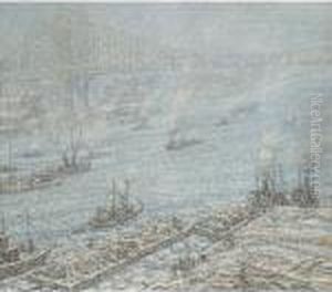 East River, New York, Winter by Frederick Usher Devoll