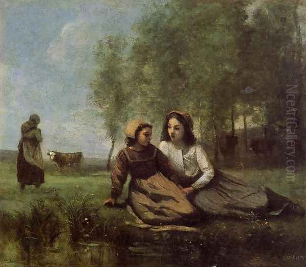Two Cowherds in a Meadow by the Water - view 1