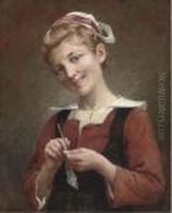 A Young Girl Knitting