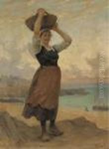 Young Woman On The Beach by Theophile Louis Deyrolle