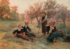 La Fin De La Journee Des Faneuses by Theophile Louis Deyrolle