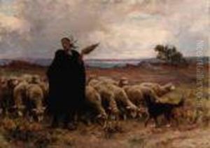 Shepherdess With Her Flock