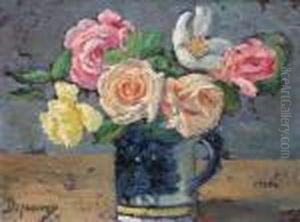 Bouquets De Fleurs Huile Sur Carton by Emile Alfred Dezaunay