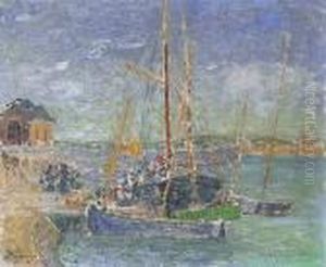 Bretagne, Le Petit Embarcadere Dans Lestuaire by Emile Alfred Dezaunay