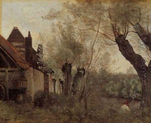 Willows and Farmhouses at Saint-Catherine-les Arras by Jean-Baptiste-Camille Corot