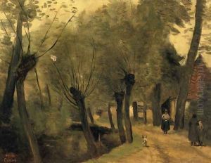 LaBuissiere, near Bethune (pas de Calais): Lane Bordered by Willows by Jean-Baptiste-Camille Corot