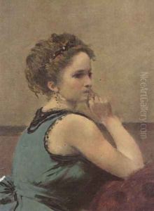 Frau in Blau, Detail by Jean-Baptiste-Camille Corot