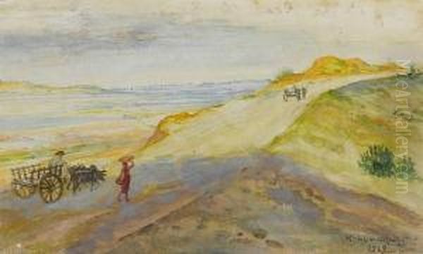 Three Deccan Views: An Extensive
Landscape With A Waggon; A Narrowstreet In Pandharpur; And Walwan Lake - view 1
