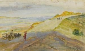 Three Deccan Views: An Extensive
Landscape With A Waggon; A Narrowstreet In Pandharpur; And Walwan Lake by Mahadev Vishvanath Dhurandhar