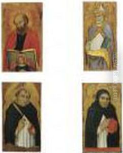 San Matteo; Un Santo Vescovo;
Santo Stefano; San Tommaso D'aquino; San Pietro Martire; Beato Ambrogio
Sansedoni; San Luca; San Gregorio Magno by Taddeo Di Bartolo