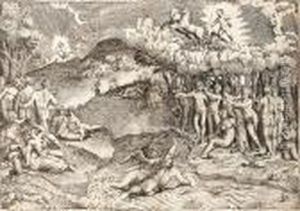 Jupiter And Juno Received In The Heavens By Ganymede And Hebe (bartsch 94) by Giulio Bonasone