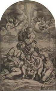 The Holy Family With St. Elizabeth And The Young John The Baptist by Giulio Bonasone