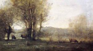 Pond with Three Cows (also known as Souvenir of Ville d'Avray) by Jean-Baptiste-Camille Corot