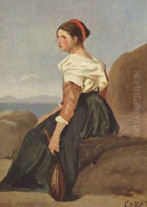 Frau mit Mandoline by Jean-Baptiste-Camille Corot