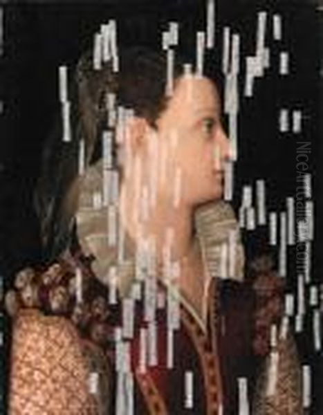 Portrait Of A Lady, Bust-length,
In A Red Dress With Patterned Andpearl-encrusted Sleeves - view 1