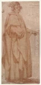A Figure In A Long Cloak Pointing To The Left