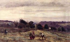 Ville d'Avray - the Heights: Peasants Working in a Field by Jean-Baptiste-Camille Corot
