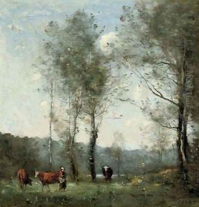Ville D'Avray, Gardeuse de vaches dans une clairiere pres de l'Etang by Jean-Baptiste-Camille Corot