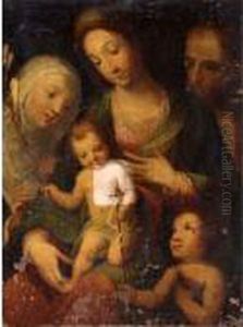 The Holy Family With Saint Catherine Of Siena And The Infant Saint John The Baptist by Ventura Salimbeni