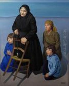 Famiglia Sulla Spiaggia by Cagnaccio Di San Pietro