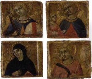 The Archangels Michael And
Raphael, Saint Scholastica And A Martyred Female Saint: A Set Of Four
Paintings by Ansano Mancio Di Sano Di Pietro