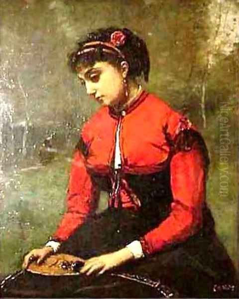 Young Woman in a Red Bodice Holding a Mandolin - view 1
