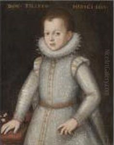 Portrait Of Young Boy, Half 
Length, Wearing White With An Elaborate Ruff And Resting His Hand On The
 Table Said To Be Filippo De Medici by Tiberio di Tito