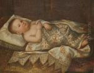 Portrait Of Leopoldo Di Cosimo 
Ii De'medici, As An Infant, Lying On A Bed With An Embroidered Cover by Tiberio di Tito