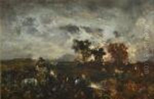 Chevaux A L'abreuvoir by Narcisse Virgilio Diaz De La Pena