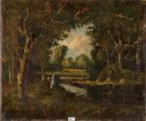 Paysage Anime Au Ruisseau by Narcisse Virgilio Diaz De La Pena