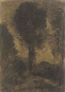 A landscape with figures among trees by Jean-Baptiste-Camille Corot