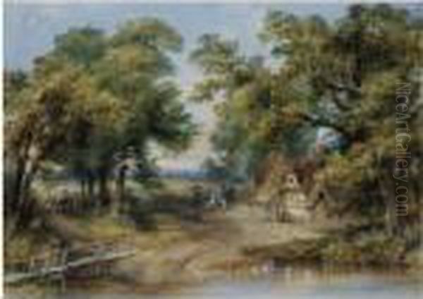 Figures Outside A Country Cottage - view 1