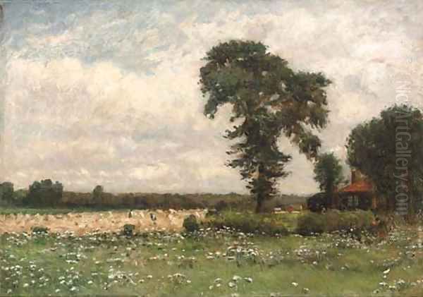 Harvesters in a summer landscape - view 1